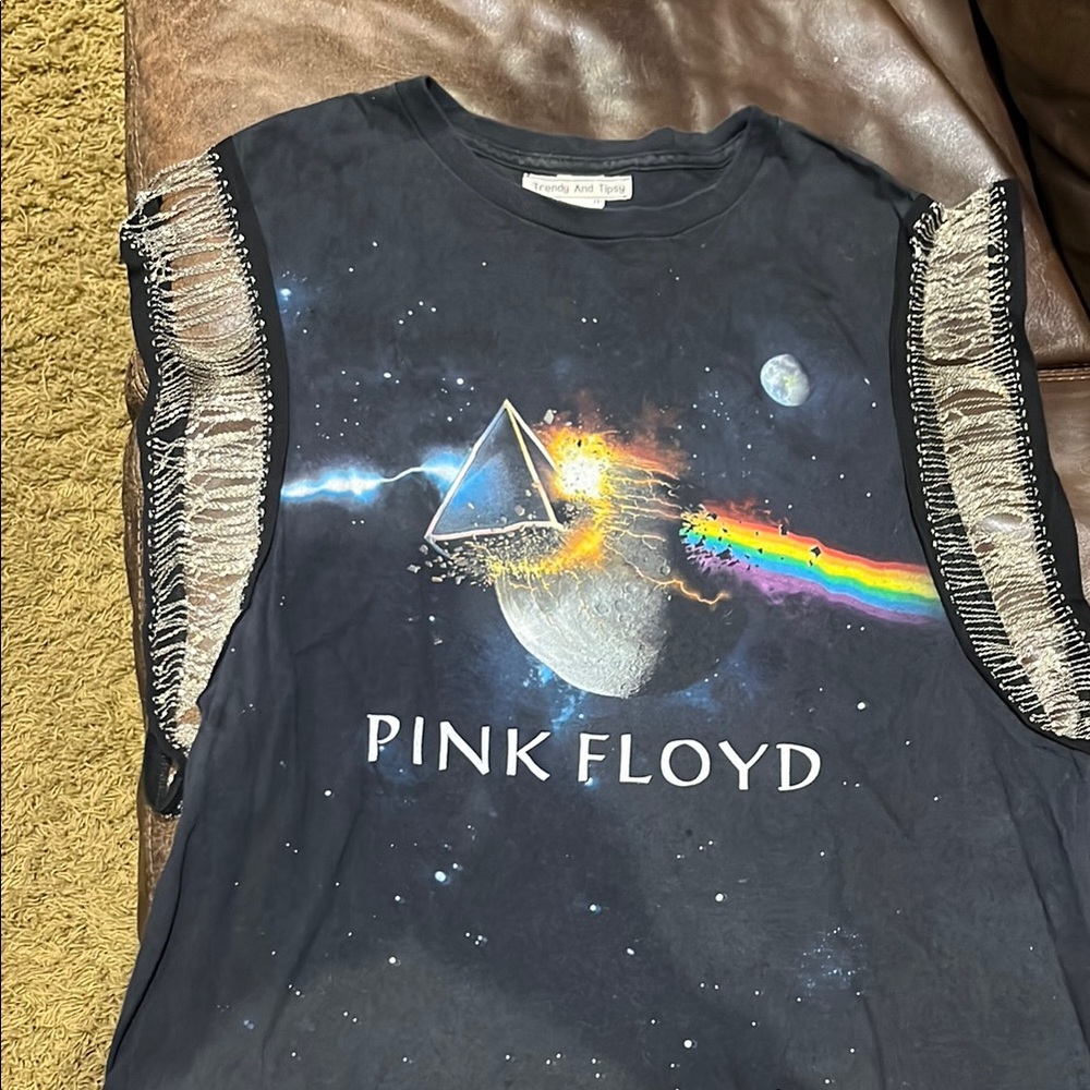 Black Pink Floyd Muscle Tee with Iconic Prism Design